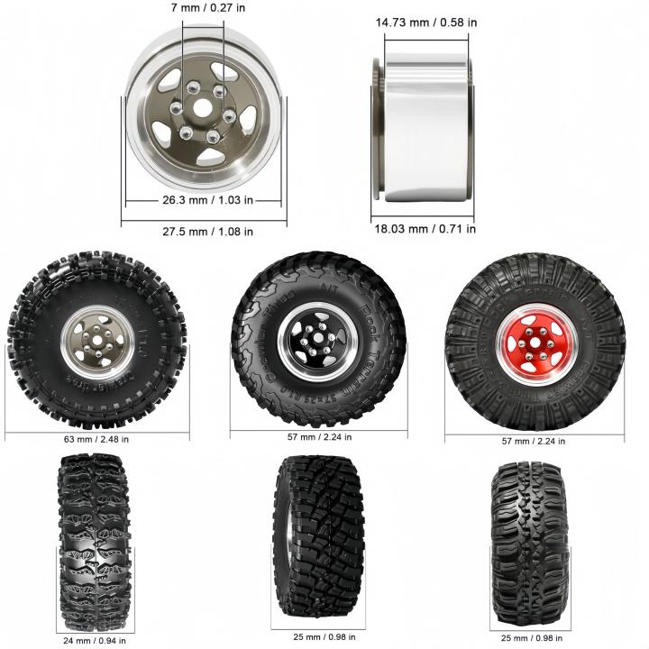 1.0 Inch RC Crawler Tires Upgrades with Foam Inserts for Traxxas TRX4M Axial SCX24 FCX24 97054-1 and RC 1/18 1/24 Scale 4Pcs